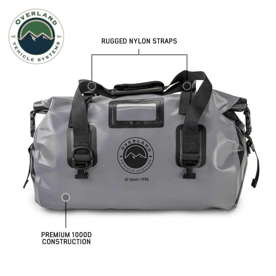 Portable Overland Vehicle Systems Dry Storage Bags (42 Quart Capacity) - Premium 1000D Construction - IPX6 Rated Waterproof Dry Bag - Heavy Duty Buckles with Robust Nylon Straps