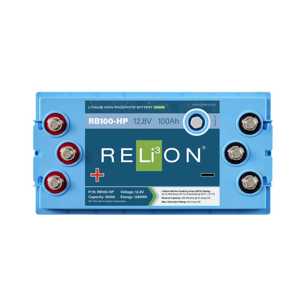 12V RELiON RB100-HP | 100 Ah LiFePO4 Lithium-Ion Dual Purpose Battery | Cranking + House Power | Group 31 | Waterproof (IP67 Rating) | 10 Year Warranty | Perfect for Fresh & Salt Water Boats, RV etc.