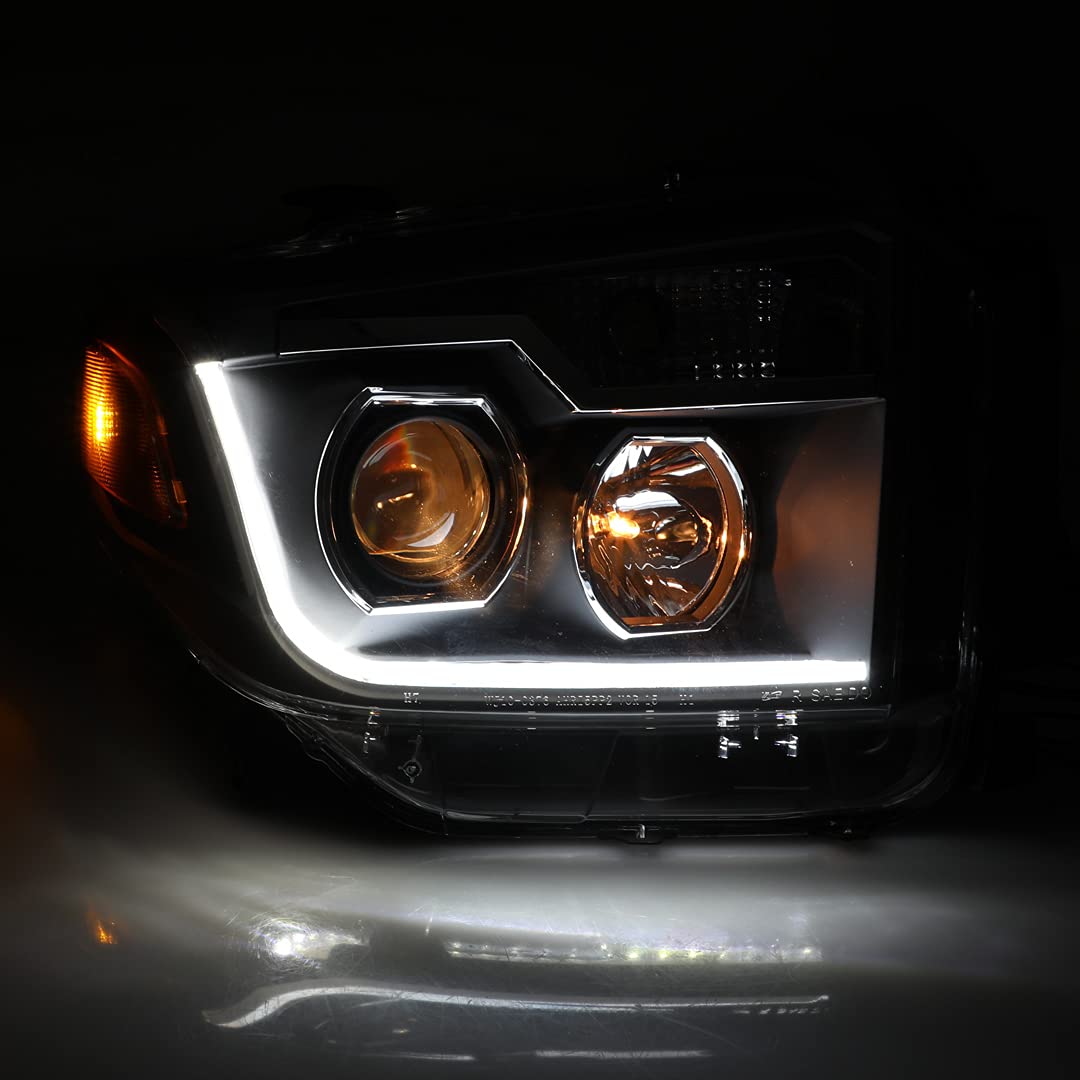 Winjet Headlights Assembly LED Fit for 2014 2015 2016 2017 Toyota Tundra, LED DRL Bar Projector, Head light Replacement for 14-17 Toyota Tundra, 1 Pair Clear Lens