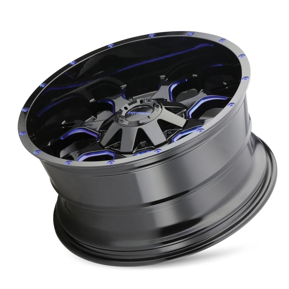 WARRIOR mayhem 8015 GLOSS BLACK MILLED PRISM BLUE 20X9 8-165.1 0MM 130.8MM