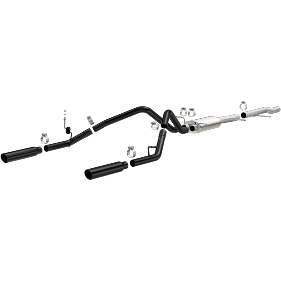 Cat-Back MagnaFlow Performance Exhaust System 15362 - Street Series, Stainless Steel 3in Main Piping, Dual Split Rear Exit, Black Coated 3.5in Exhaust Tip - Truck Performance Exhaust Kit