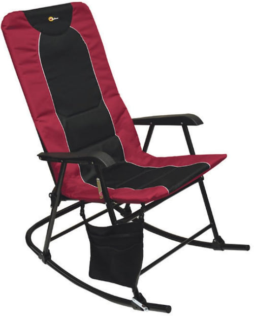 Dakota Folding Rocking Chair Faulkner 49596H – Burgundy/Black, Padded Seat & Backrest, Lightweight Steel Frame, Side Pouch, 300 lb Capacity, Foldable Outdoor Camping Chair