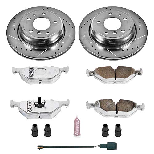 Rear Power Stop K557-26 Z26 Carbon Fiber Brake Pads with Drilled & Slotted Brake Rotors Kit For BMW 540i 1994-1995, BMW M5 1991-1993 [Model Specific]