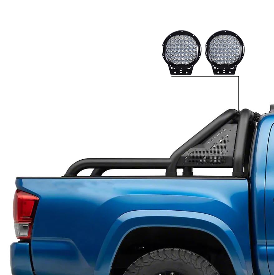 Gladiator Black Horse Roll Bar Incl.Set of 9" Black Round Led Light Modular Black Compatible with 2015-2024 GMC Canyon|2015-2024 Chevrolet Colorado|2015-2024 Toyota Tacoma-GLRB-03B-PL69B