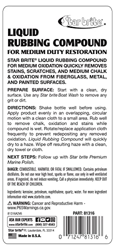 Liquid Rubbing Compound STAR BRITE for Medium Oxidation - Ideal for Fiberglass, Metal & Painted Surfaces - 16 OZ (081316)