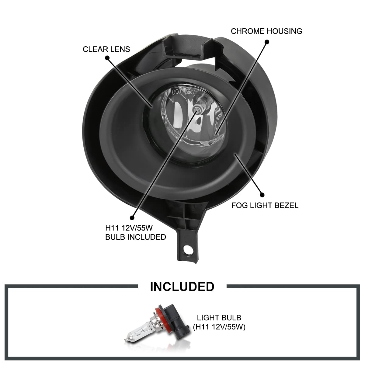 Fog Lights SPEC-D TUNING Chrome + Switch + Bezel Compatible with 2005-2019 Nissan Frontier, L+R Pair Assembly