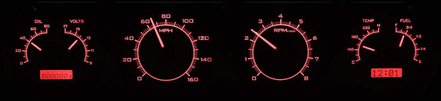 Pontiac GTO 1964-67 VHX System, Carbon Fiber Style Face, Red Display