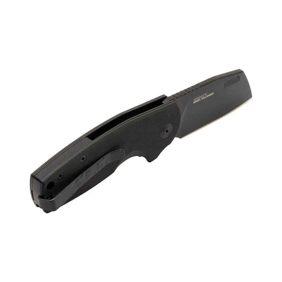 SOG Stout SJ Cleaver Pocket Daily Ambidextrous Folding Knife with Slip Joint Mechanism | G10 Handle | CRYO D2 Steel Blade, Blackout