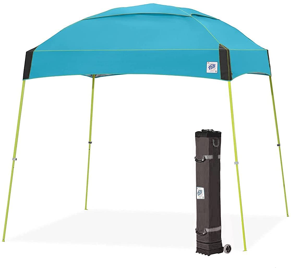 E-Z UP Instant Shelter Dome Canopy, 10' x 10', Vented Top with Wide-Trax Roller Bag & 4 Piece Spike Set, Splash