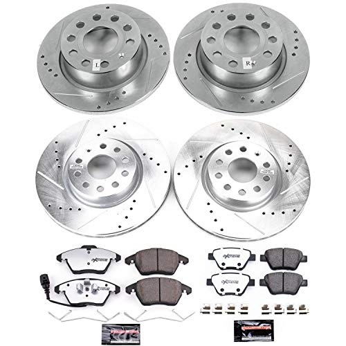 Power Stop K7280-26 Z26 Carbon Fiber Brake Pads Front and Rear with Drilled & Slotted Brake Rotors Kit