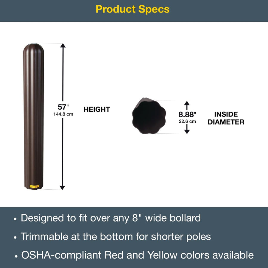 Bollard Covers Eagle for 8 Inch Poles - 56" Tall, Durable Fluted HDPE Plastic - Trimmable Brown Bollard Post Sleeve for Parking Lots, Warehouses, and Loading Docks, 1738BR