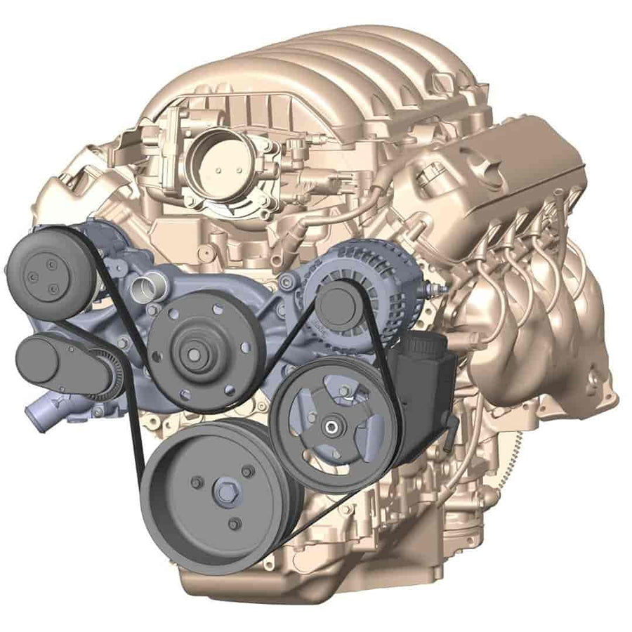 Holley Complete LS Swap Front Accessory Serpentine Drive System | Mid-Mount with Water Pump, SFI Damper, Alternator, A/C & Power Steering | Gen III/IV 4.8/5.3/LS1/LS2/LS3/LS6 Black Finish 20-180BK