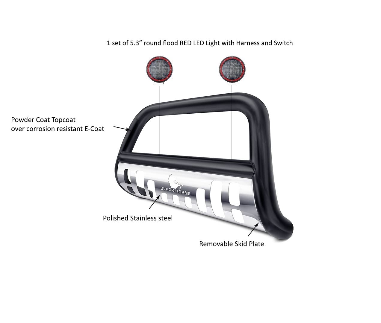 Bull Bar Kit Black Horse Skid Plate Black Compatible with 1997-2004 Dodge Dakota|1998-2003 Dodge Durango-CBBS-DOB2001SP-PLFR