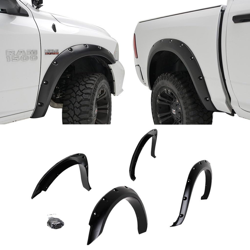 Fender Flares Black Horse Riveted Style Compatible with 2002-2008 Dodge Ram 1500|2003-2008 Dodge Ram 2500|2003-2008 Dodge Ram 3500-FF-DORA-SM-PKT-02