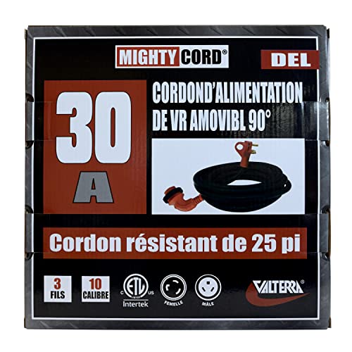 Mighty Cord Valterra RV 30-Amp 90-Degree Detachable Power Cord, 25-Foot Cord for RV, Red