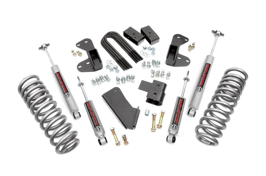 Rough Country 2.5" Suspension Lift Kit for 4WD Ford F-150 (1980-1996) with Rear Lift Blocks - Front & Rear N3 Shocks, Lifted Coil Springs & Blocks