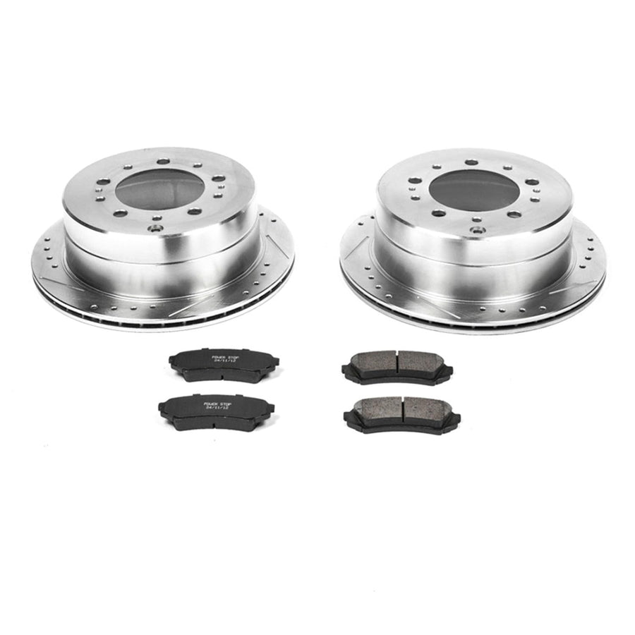 Power Stop K1134 Z23 Carbon Fiber Brake Pads with Drilled & Slotted Brake Rotors Kit For Lexus LX470 1998-2007, Toyota Land Cruiser 1998-2007 [Model Specific]