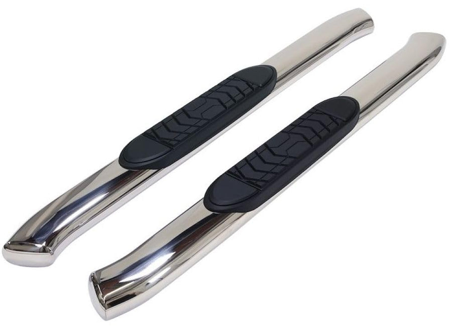 Truck Running Boards TrailFX A7071S Fits Chevrolet Silverado1500 Standard Cab 2007-2018 Oval 5 Inch Bent Side Bars with Step Pads, Polished Stainless Steel Rocker Panel Mount Set of 2