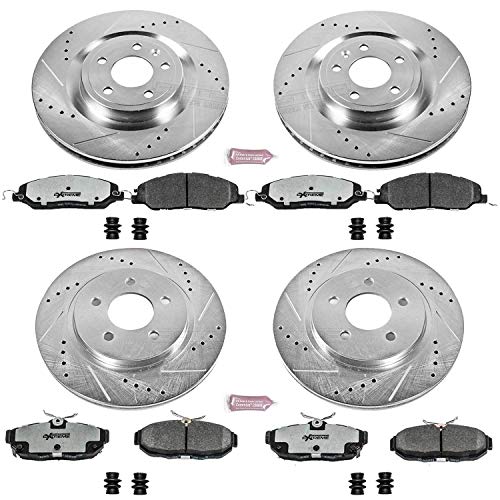 Power Stop K5943-26 Z26 Carbon Fiber Brake Pads Front and Rear with Drilled & Slotted Brake Rotors Kit For Ford Mustang 2011-2014 [Model Specific]