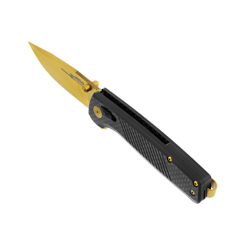 SOG Lightweight Terminus XR LTE Everyday Carry Folding Knives with Pocket Clip| Cryo CPM S35VN Steel | XR Locking Mechanism, Carbon/Gold