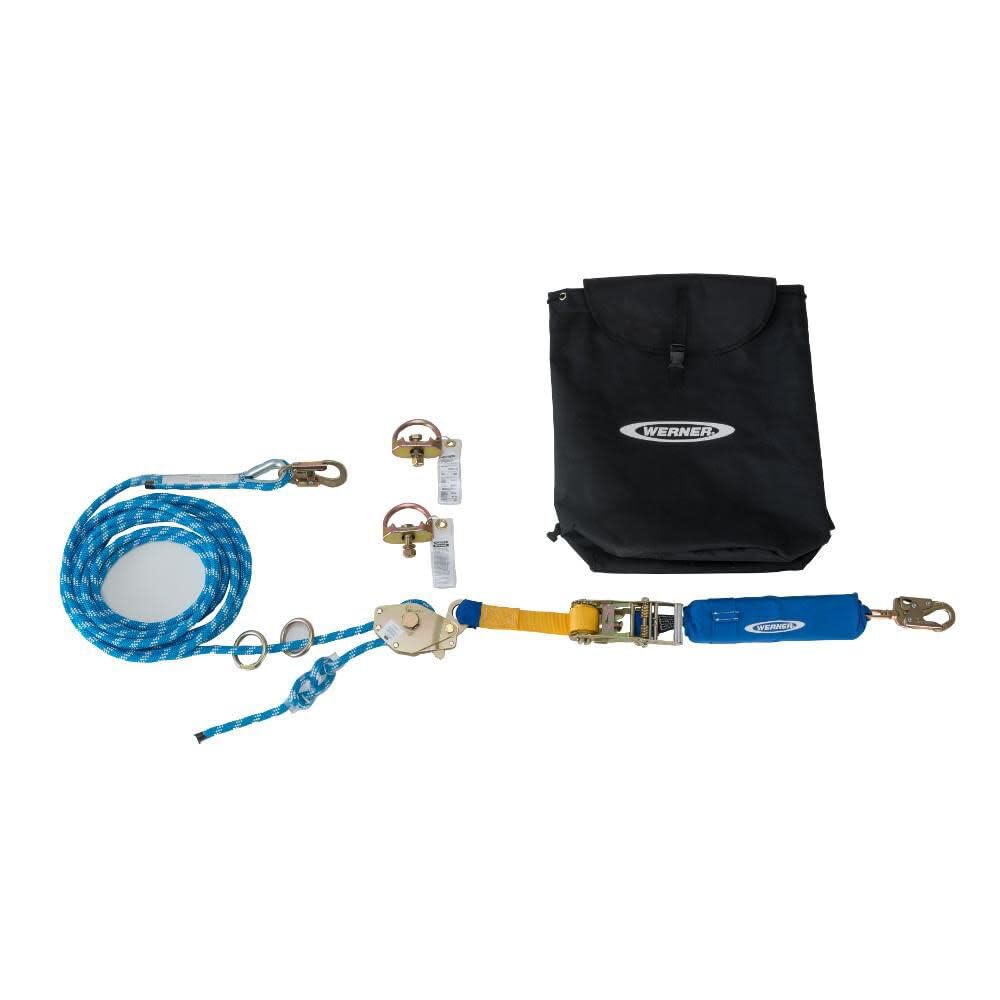 100 Ft Werner 2-Man Rope Horizontal Lifeline System D-Bolt Anchor Rachet Tensioner