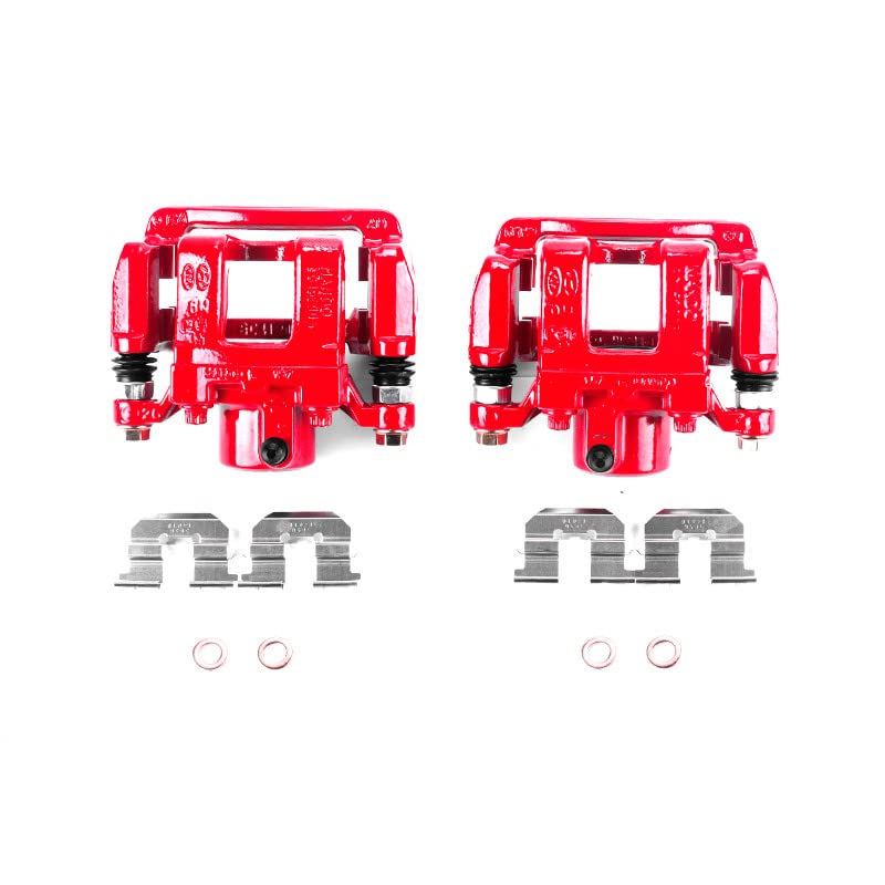 Power Stop S6456 Rear Pair of High-Temp Red Powder Coated Calipers For Hyundai Sonata 2011-2015, Kia Optima 2011-2015 [Model Specific]