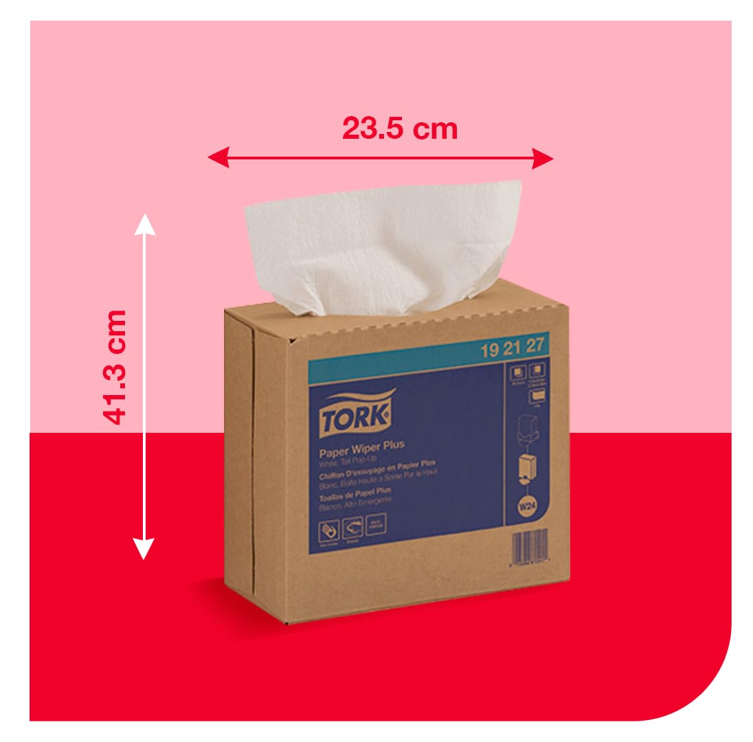 Tork Paper Wiper Plus 192127, Pop-Up Box, 1-Ply, 9.25" Width x 16.25" Length, White (Case of 8 Boxes, 100 per Box, 800 Towels)