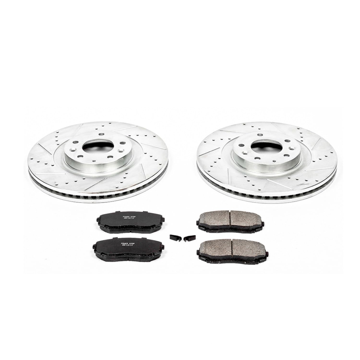 Power Stop K5878 Z23 Carbon Fiber Brake Pads Front with Drilled & Slotted Brake Rotors Kit For Mazda CX-9 2007-2015 [Model Specific]