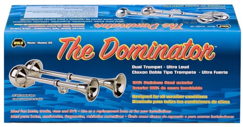 Wolo The Dominator (125) Stainless Steel Dual Trumpet Marine Horns - 12 Volt, Low and High Tone (125-12), Chrome