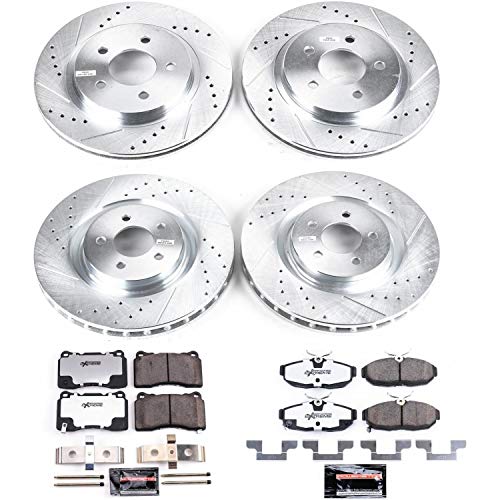 Power Stop K5942-26 Z26 Carbon Fiber Brake Pads Front and Rear with Drilled & Slotted Brake Rotors Kit For Ford Mustang 2012 [Model Specific]
