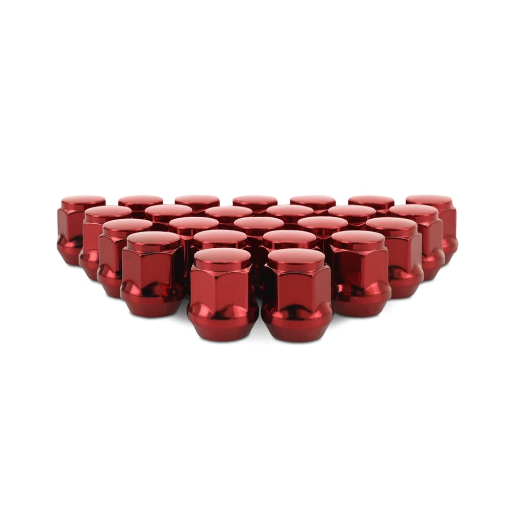 M14x1.5 Mishimoto Steel Lug Nuts, Acorn Seat, 24pc Set, Red