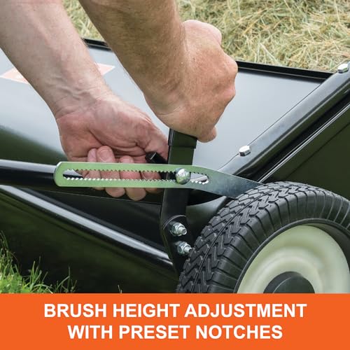 52" Agri-Fab Tow-Behind Lawn Sweeper, 26 cu. ft Hopper Bag Capacity; Leaf & Grass Catcher, with Adjustable Brush Height and Dump From Seat Handle