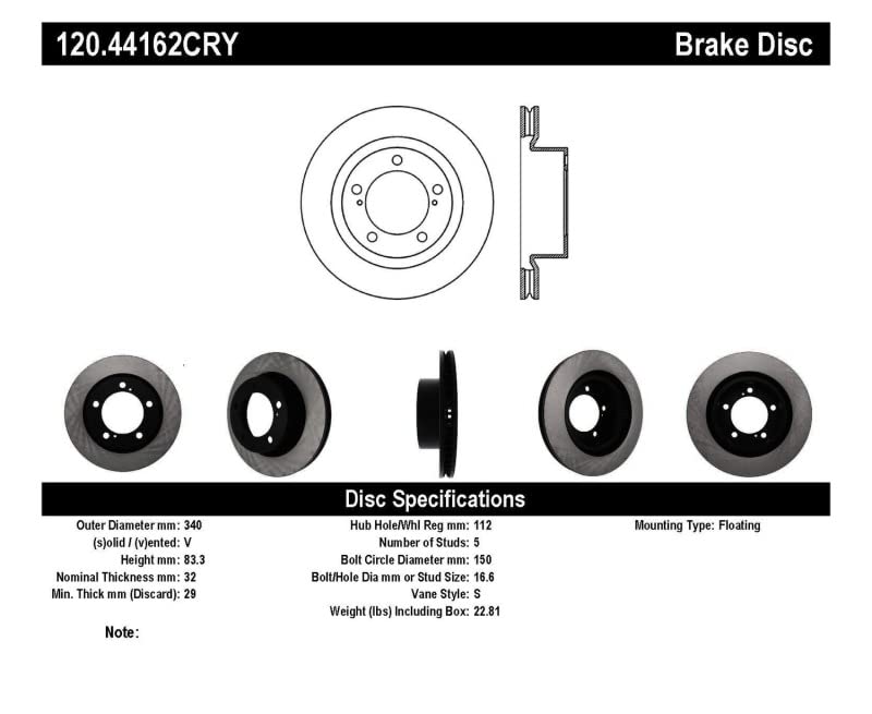 CryoStop Rotor Stoptech 120.44162CRY