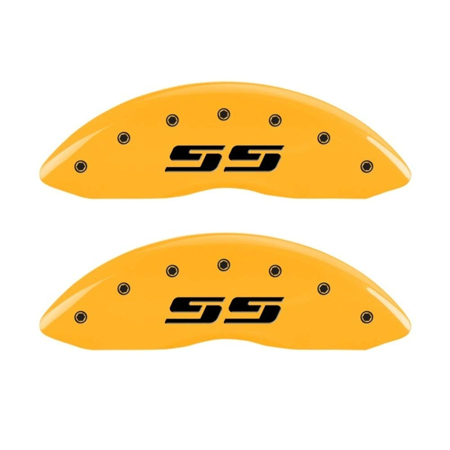 MGP 14207FSS3YL Caliper Covers (Silverado) Yellow Powder Coat Finish, Black Characters, Set of 2