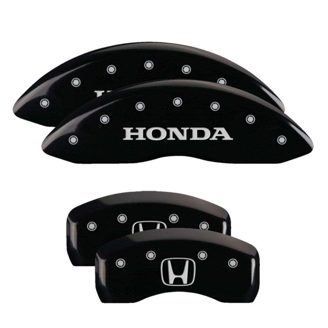 Brake Caliper Covers MGP Compatible with 2009-2025 Honda Pilot, 2017-2025 Honda Ridgeline - Powder-Coated Finish, 4PCS Front and Rear (Black - Honda/H Engraving)