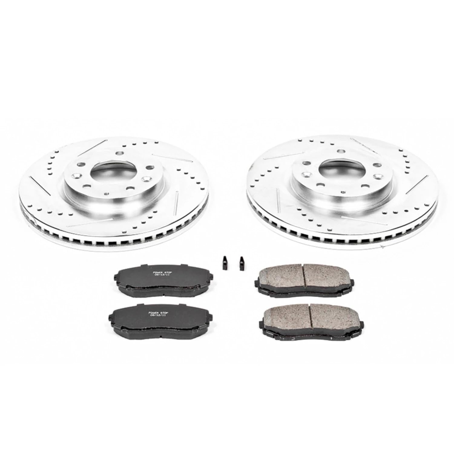Power Stop K4676 Z23 Carbon Fiber Brake Pads with Drilled & Slotted Brake Rotors Kit For Mazda CX-7 2007-2012 [Model Specific]