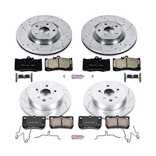 Power Stop K6356 Z23 Carbon Fiber Brake Pads Front and Rear with Drilled & Slotted Brake Rotors Kit