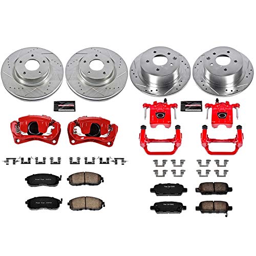 Power Stop Z23 KC242 Evolution Sport Front & Rear Caliper Brake Kit- Brake Rotor, Carbon-Fiber Ceramic Brake Pads and Brake Caliper For Nissan Altima 2010 [Model Specific]