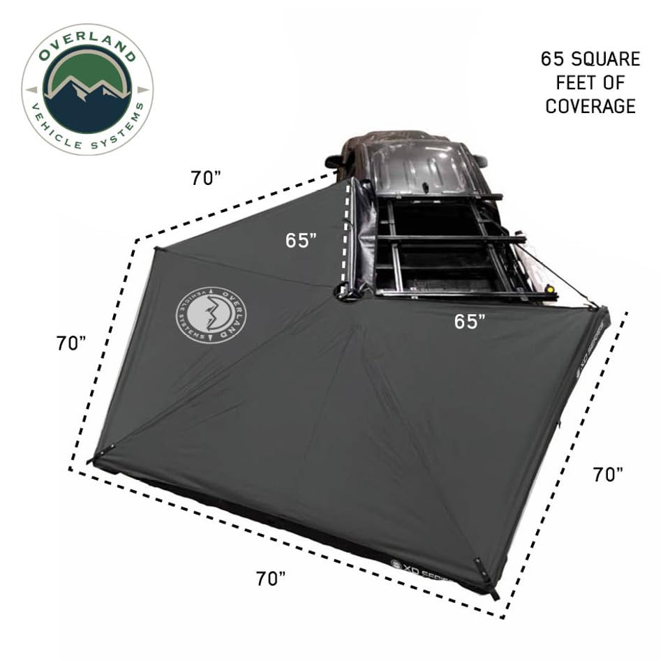 XD Nomadic 270 LTE - Overland Vehicle Systems Awning w/Lights, Black Body, Black Trim W/Black Travel Cover, Passenger Side