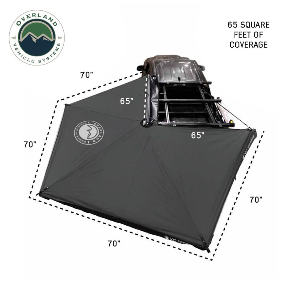 XD Nomadic 270 LTE - Overland Vehicle Systems Awning w/Lights, Black Body, Black Trim W/Black Travel Cover, Passenger Side