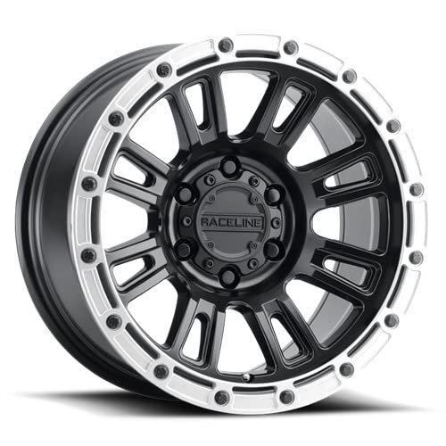 Raceline Wheels 956BS Compass Aluminum Truck Wheels, Satin Black Finish w/Silver Ring, 17X8.5" 6X120 Bolt Pattern 0mm Offset, 8 Spoke Design, SUV Automotive Wheels, Car Accessories, Black Rims
