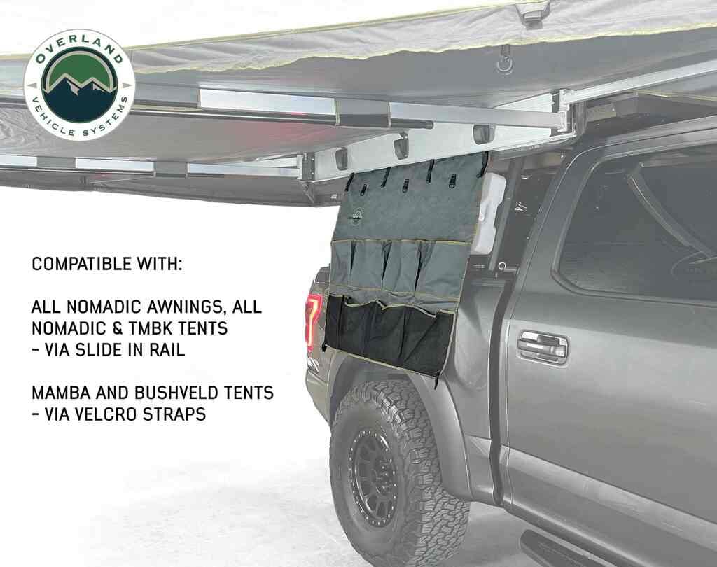 Tent & Awning Organizer Overland Vehicle Systems 18089911 | 600D Rip Stop Material | 8 Storage Pouches | Length 47” Height 39” | Easy Setup/Takedown