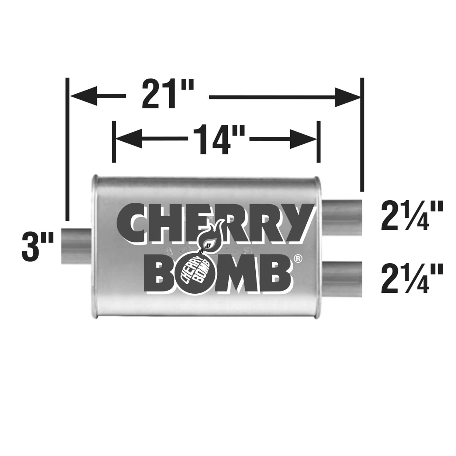 Turbo Classic Cherry Bomb 16835CB - Steel Oval Gray Exhaust Muffler (3" Center ID, 2.25" Dual OD, 14" Length)