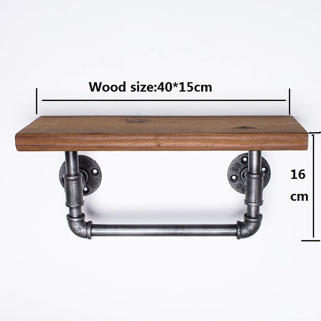 YIMJ Retro Coat Rack Industrial Wall Mounted Pipe Hanging Shelving Bracket Towel Rails Rustic Modern 1 Tier Wooden Plank Towel Bar Towel Bar, A