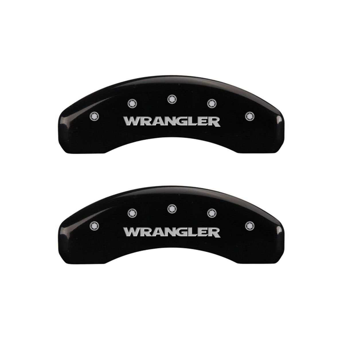 SET OF 4 CALIPER COVERS, BLACK, FRONT AND REAR: WRANGLER, SILVER CHARACTERS