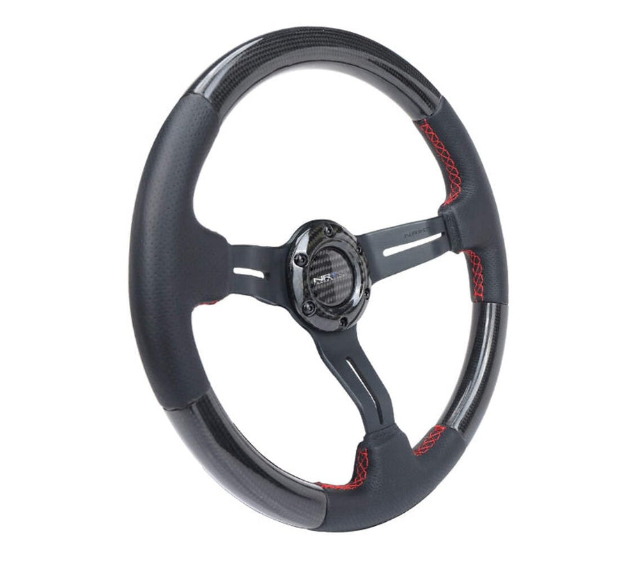 NRG Innovations Carbon Fiber NRG-ST-010CFRS Steering Wheel 1.5" Deep Dish, Leather Wrapped, 6 X 70 PCD, Black Anodized