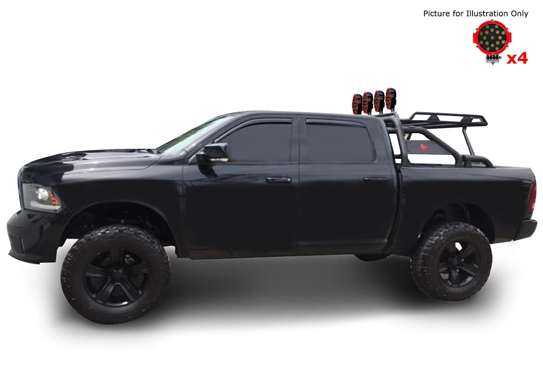 Warrior Black Horse Roll Bar Incl. Pair of 7.0" Dia.LED Lights Compatible with 1/2 TON Trucks (GM Silverado 14+/Ford F150 15+/Dodge RAM 15+) with Full Size Cargo Basket(with RED Brake Light)