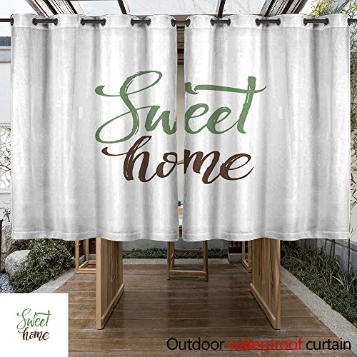 Outdoor Balcony Privacy Curtain WinfreyDecor Sweet Home Hand Drawn Calligraphy on White Background W63 x L72
