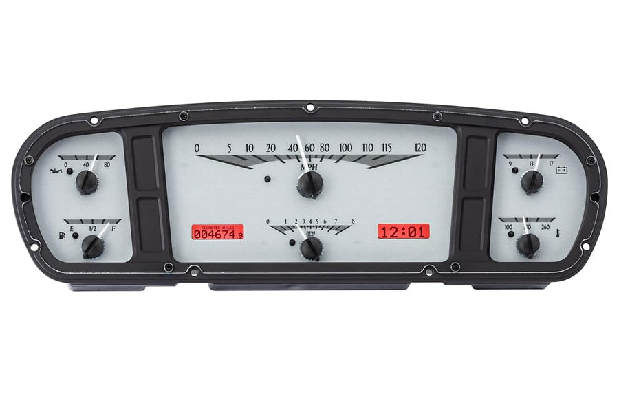 Dakota Digital VHX-65F-PU-S-R Analog Dash Gauge System with Red Backlighting Compatible 1965-66 Ford Custom Cab Pickup, Silver Alloy Style