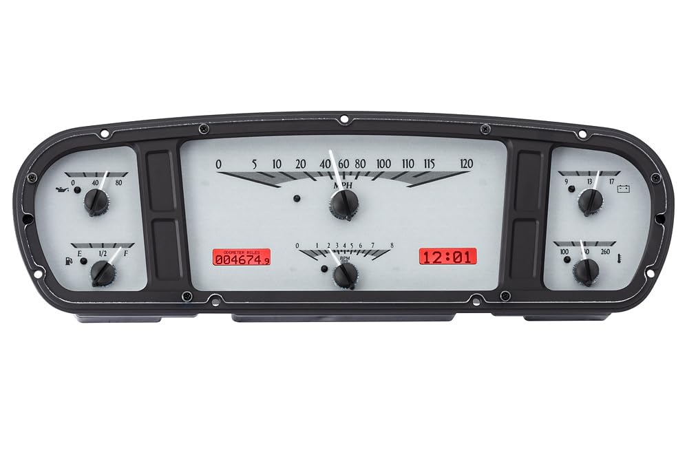 Dakota Digital VHX-65F-PU-S-R Analog Dash Gauge System with Red Backlighting Compatible 1965-66 Ford Custom Cab Pickup, Silver Alloy Style